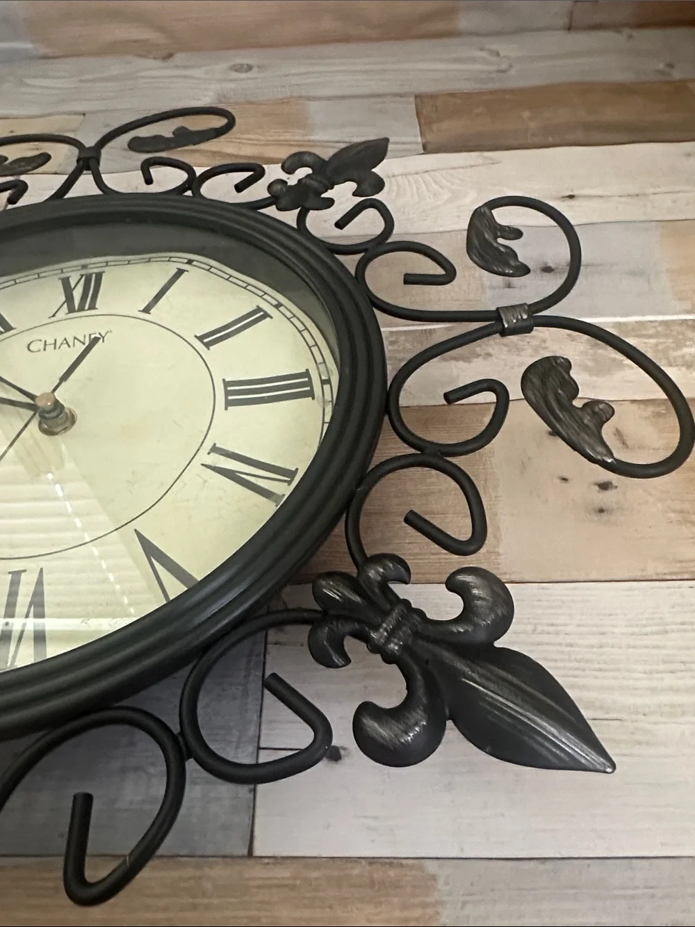 Black Ornate Metal Wall Clock - Decorative Roman Numerals